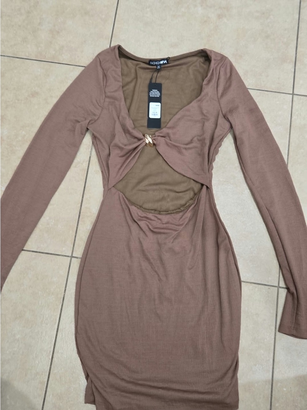 Long Sleeve Cutout Bodycon Dress in Mauve